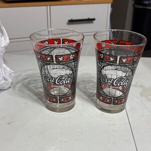 Coca-Cola Decorative Glass Pair with Red and Black Accents